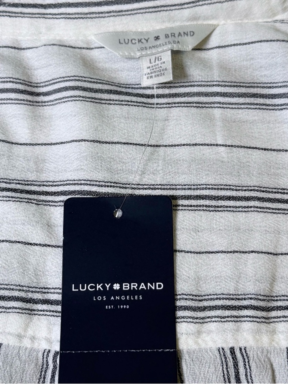 Lucky Brand Striped Button Front Short Sleeve Blouse Top NWT Size Large - Picture 4 of 8
